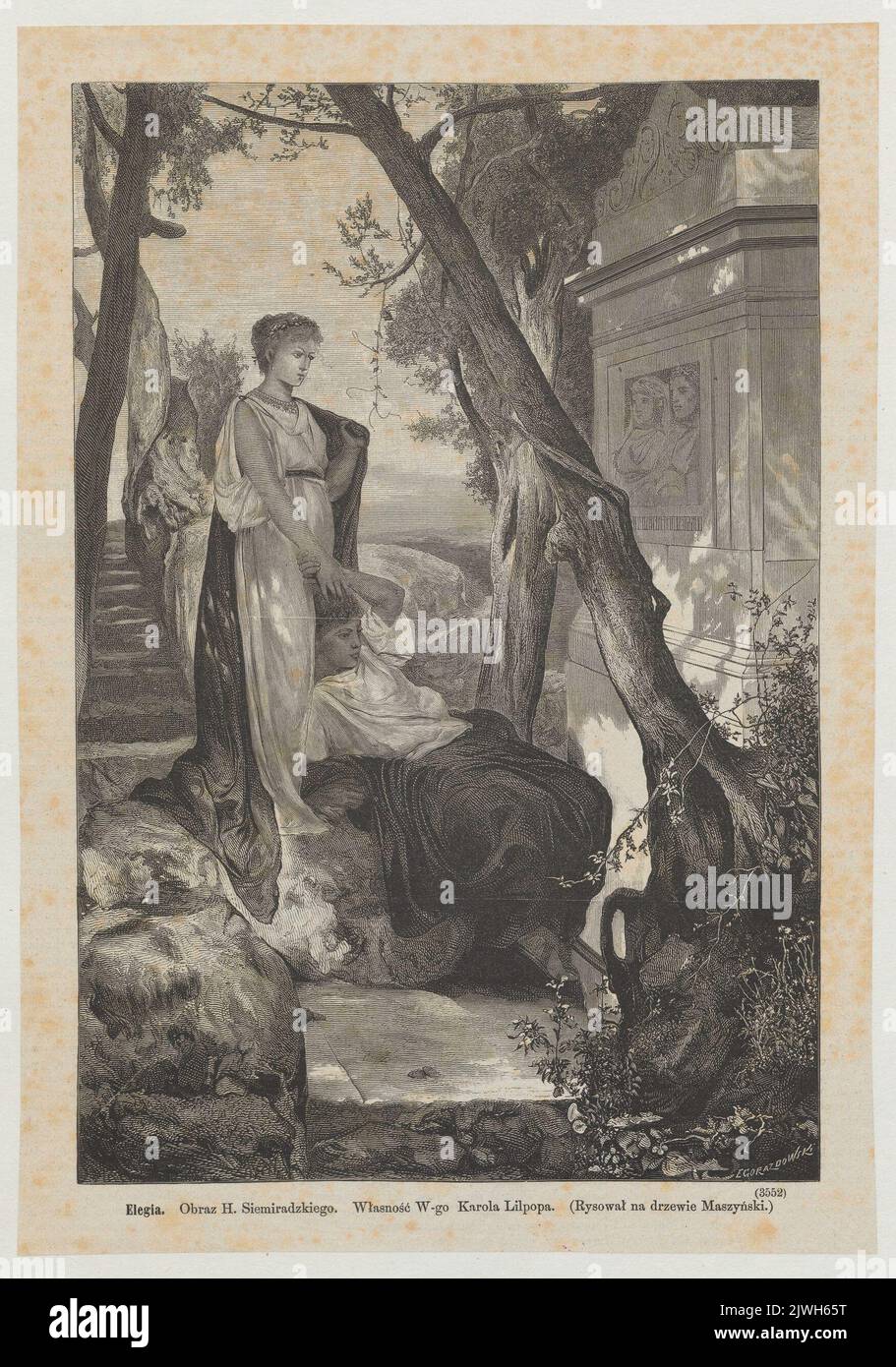 Reproduction of a painting: Henryk Siemiradzki (1843-1902), Elegia [Elegy] (from the collection of Karol Lilpop); from: `Kłosy` 1876, no. 598 (December 14), p. 377. Gorazdowski, Edward (1843-1901), graphic artist, Maszyński, Julian (1847-1901), draughtsman, cartoonist, Kłosy (Warszawa ; drzeworytnia ; 1865-1890), publisher Stock Photo